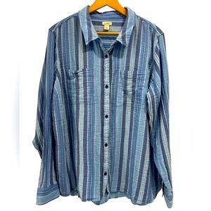 L.L. Bean Women's Blue and White Striped Button-Down Shirt